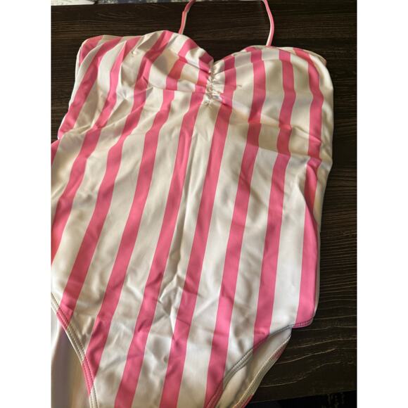 NWOT YOLAI Pink & White Striped Print Tube Top Strap Swimsuit Sz. M - Picture 2 of 7